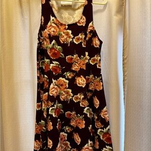 French Grey Floral Mini Dress - Burgundy and Peach